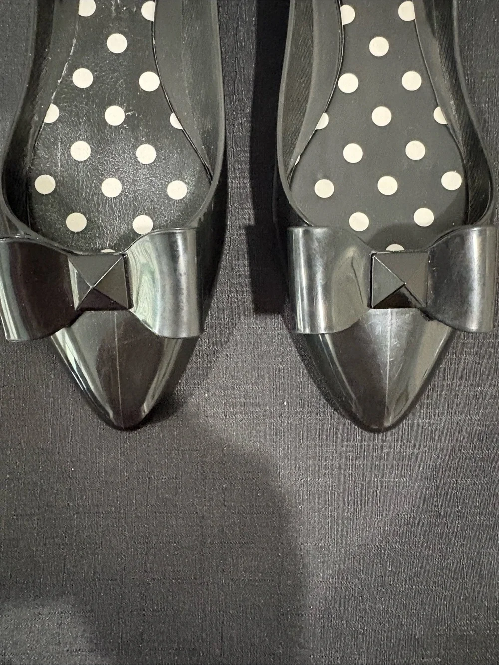 kate spade Black Patent Bow Flats with Polka Dot Insole